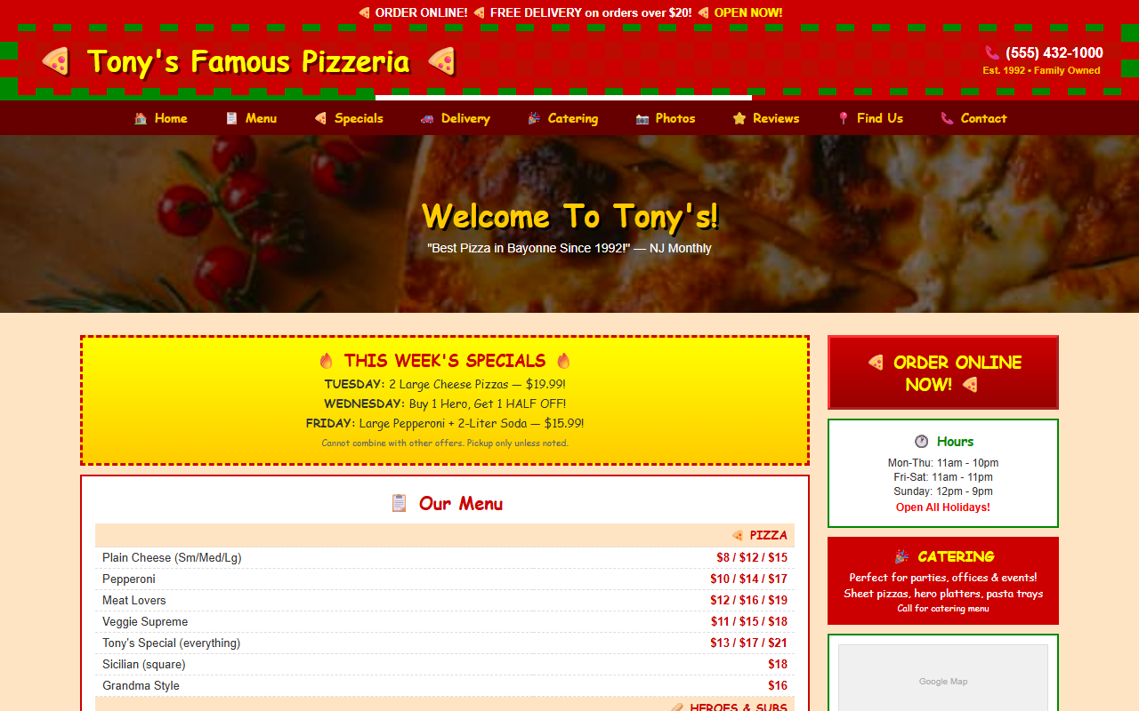 Bad pizza shop website