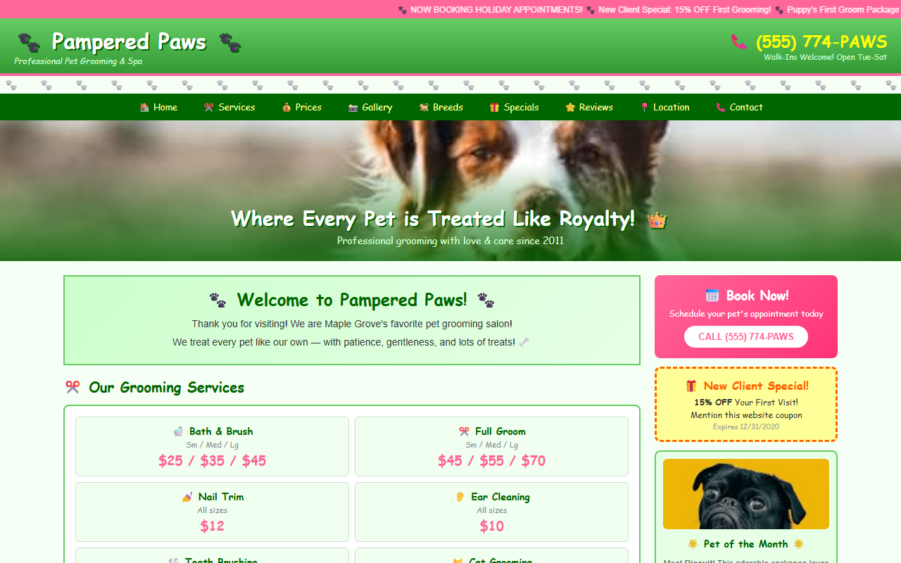Bad pet groomer website